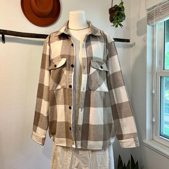 Five Four LA Easton Brown Checkered Plaid Button Front Shacket Size M NEW Unisex - Picture 1 of 11